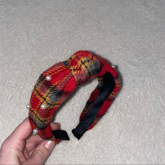 Plaid Pearl Knotted Headband - Picture 4 of 4
